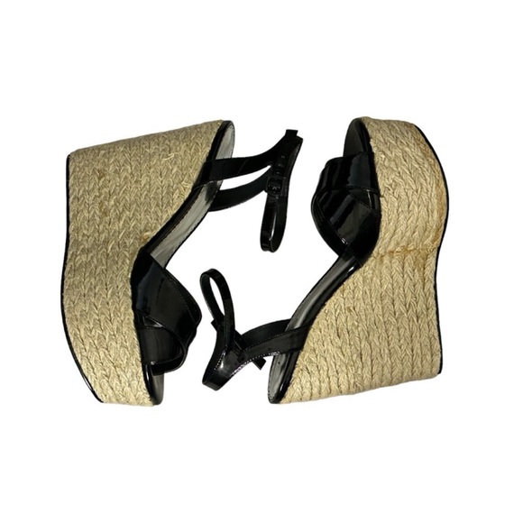 Bebe Black Patent Karissa Espadrille Wedge Platform Sandals Size 9.5 - Picture 4 of 11